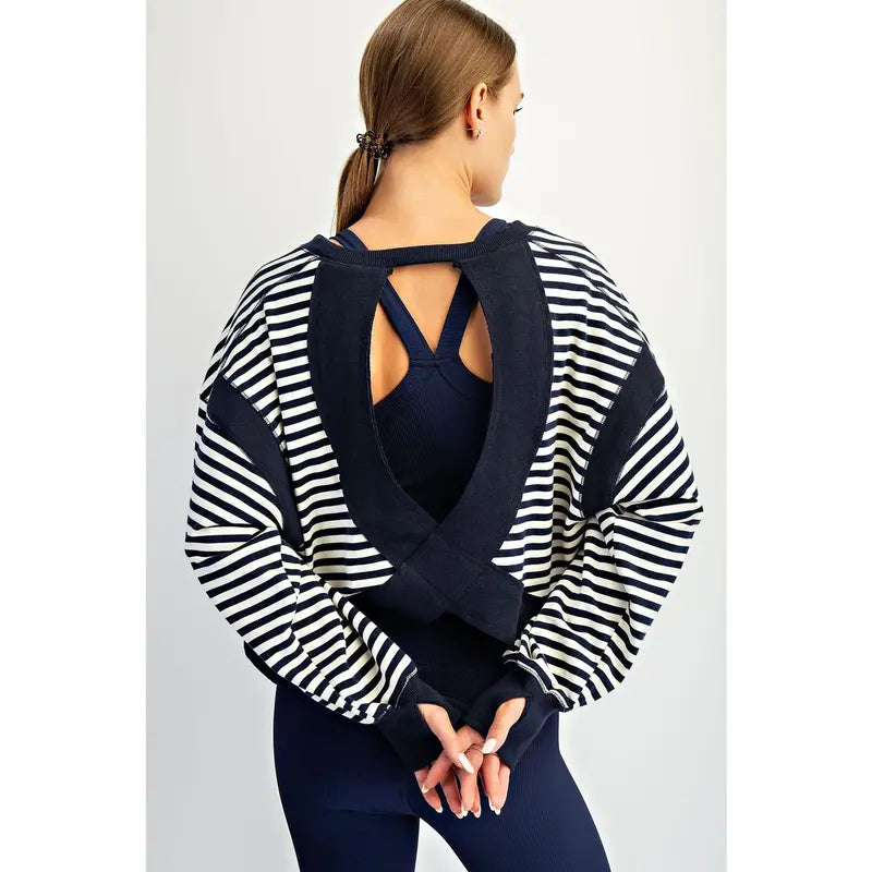 Striped Cutout Back Layering Sweatshirt