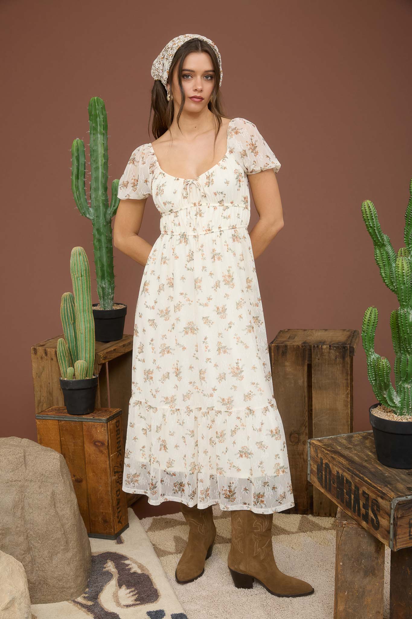 Floral Puff Sleeve Midi Dress