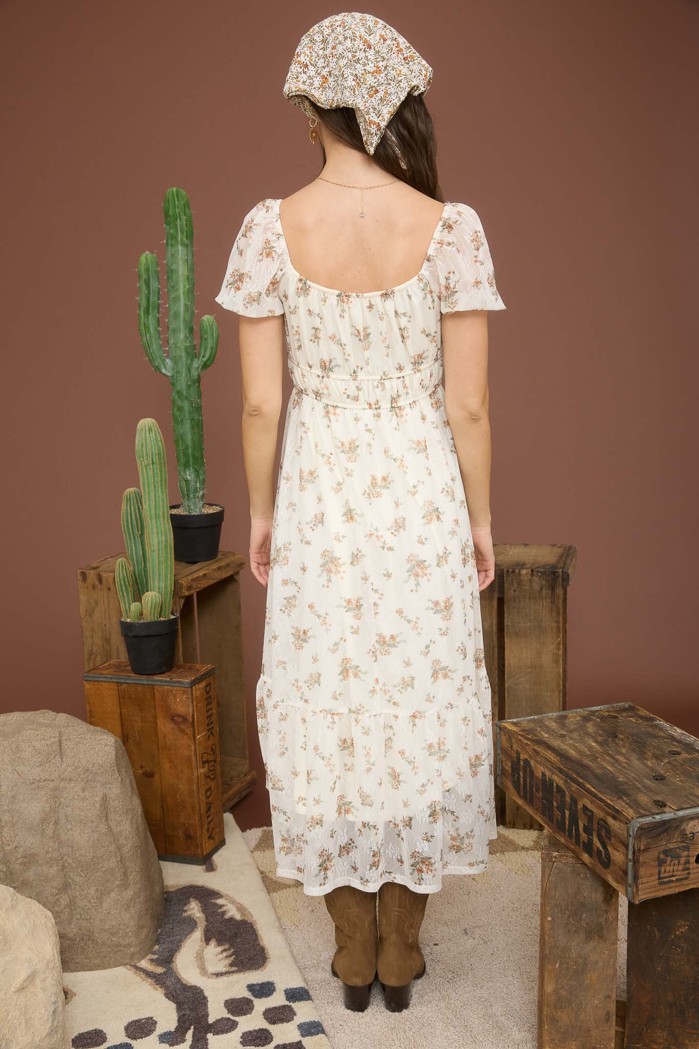 Floral Puff Sleeve Midi Dress