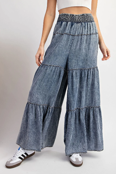 Denim Tiered Wide Leg Pants