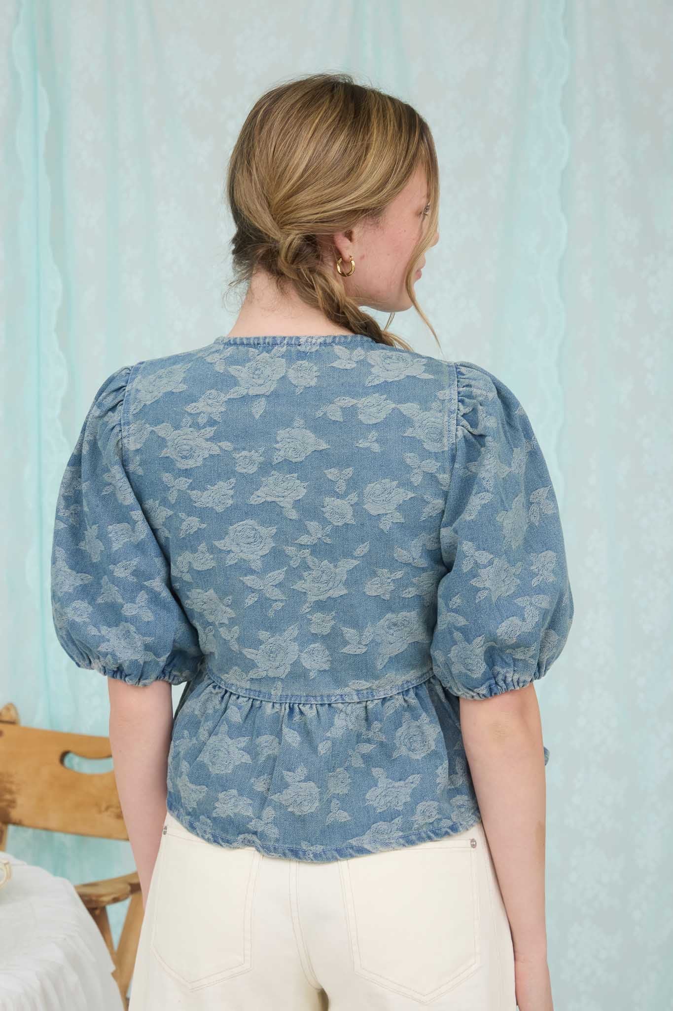 Denim Bloom Bow Top