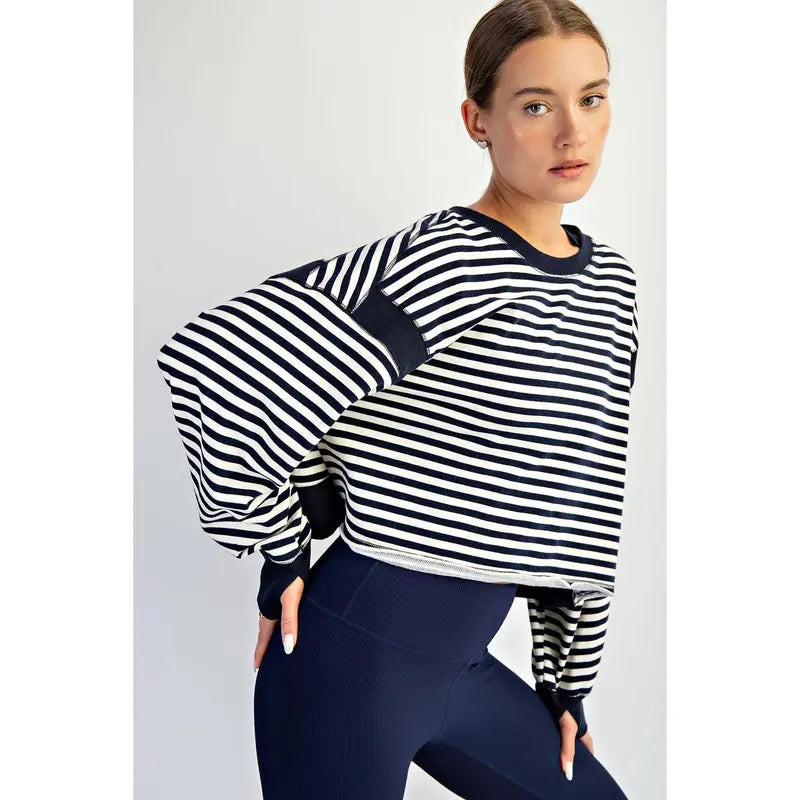 Striped Cutout Back Layering Sweatshirt