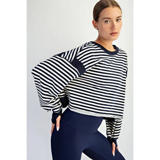 Striped Cutout Back Layering Sweatshirt