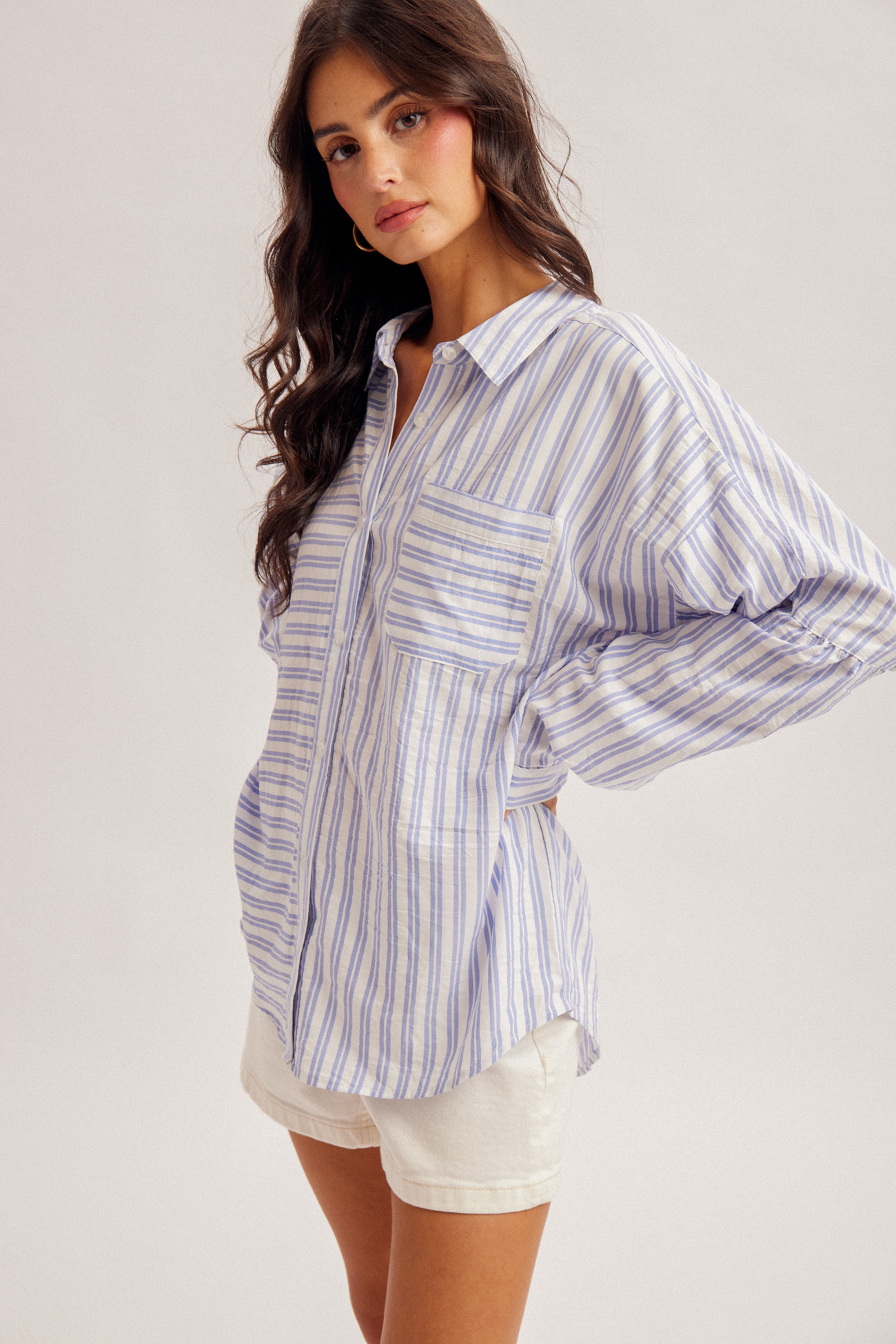 Directional Stripe Oversized Button-Down