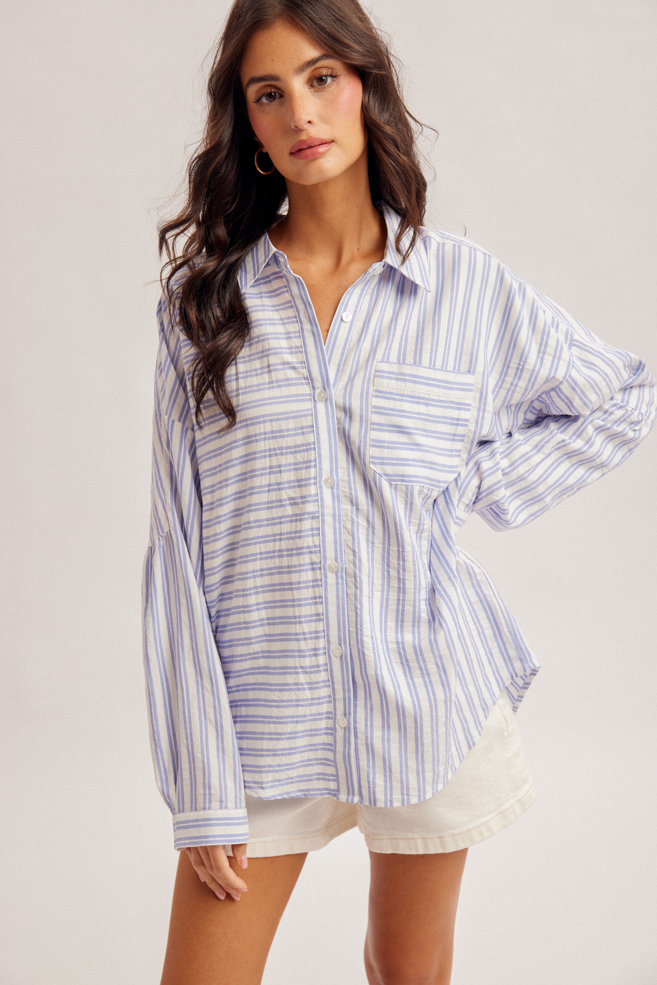 Directional Stripe Oversized Button-Down