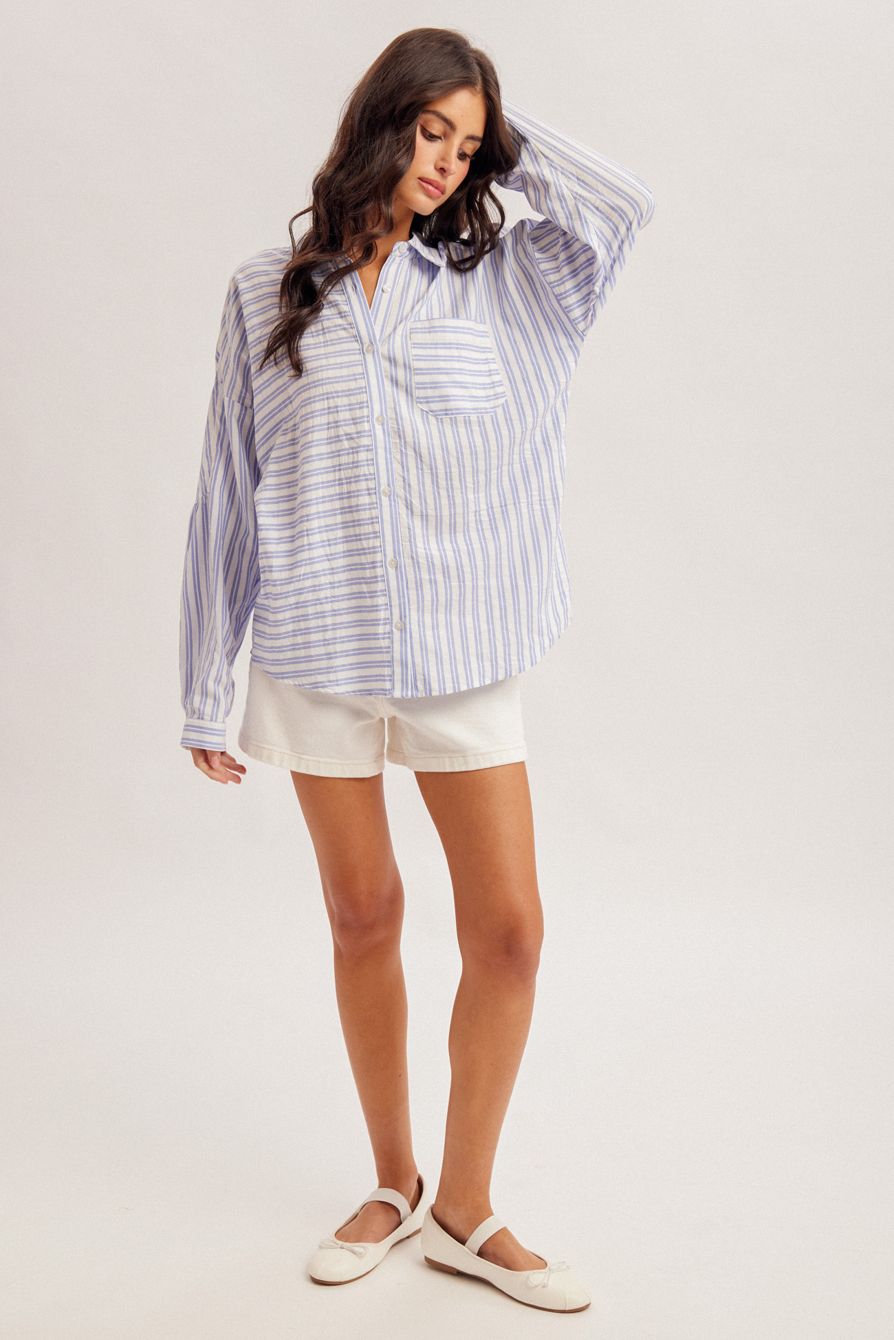 Directional Stripe Oversized Button-Down