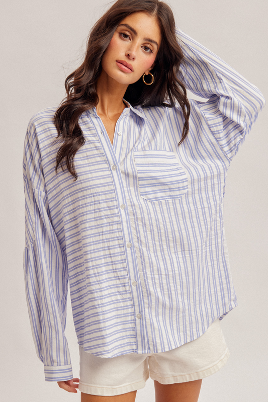Directional Stripe Oversized Button-Down