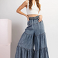 Denim Tiered Wide Leg Pants