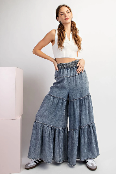 Denim Tiered Wide Leg Pants