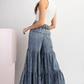 Denim Tiered Wide Leg Pants
