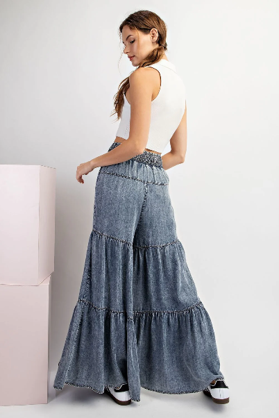 Denim Tiered Wide Leg Pants