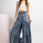 Denim Tiered Wide Leg Pants