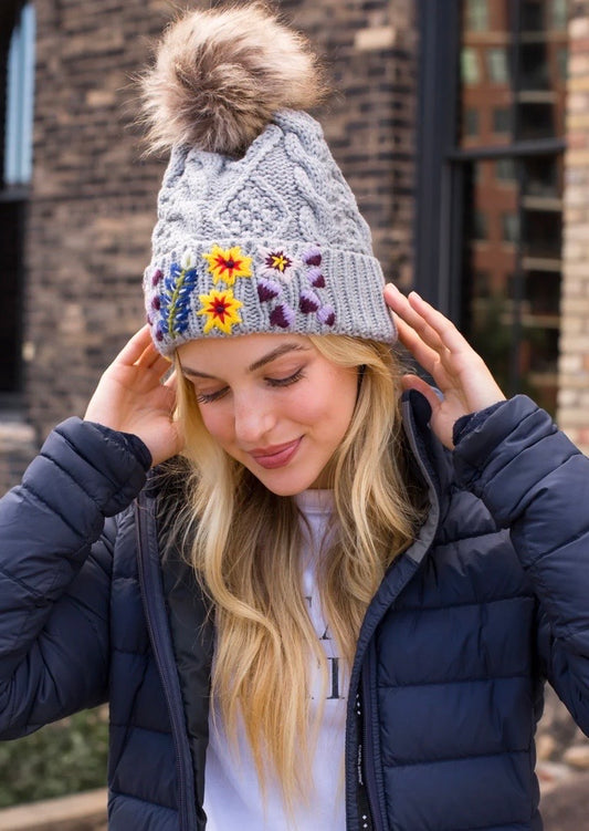 Embroidered Pom Hat - Carrie McKenzie