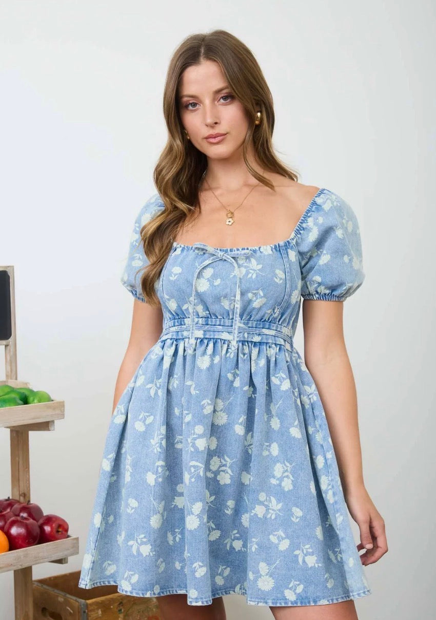 Denim Floral Mini Dress
