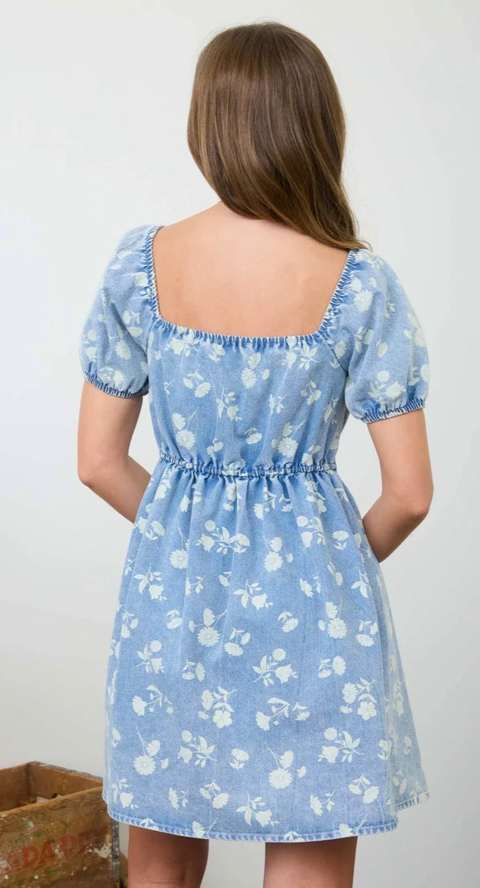 Denim Floral Mini Dress