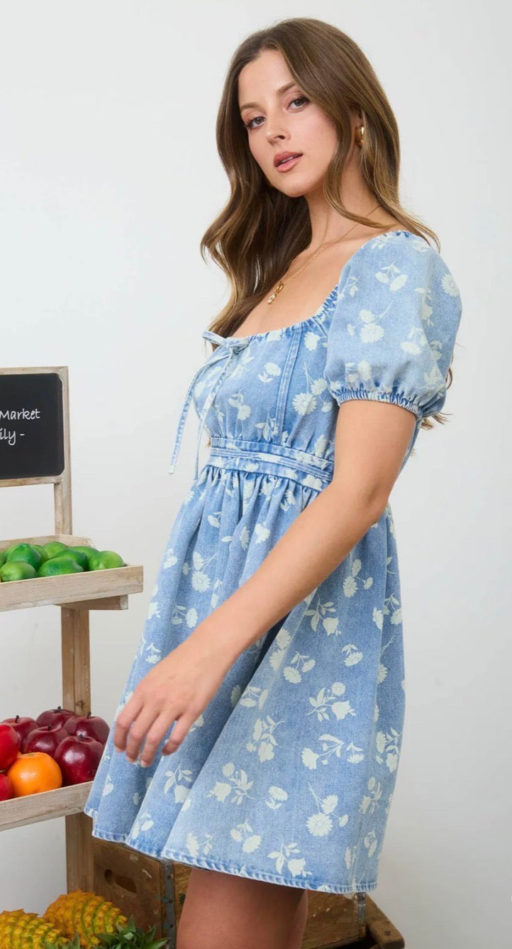 Denim Floral Mini Dress