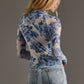 Blue Floral Mesh Top
