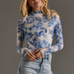 Blue Floral Mesh Top